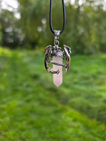 Dragon Necklace with Rose Quartz - Powerful and Spiritual Jewelry