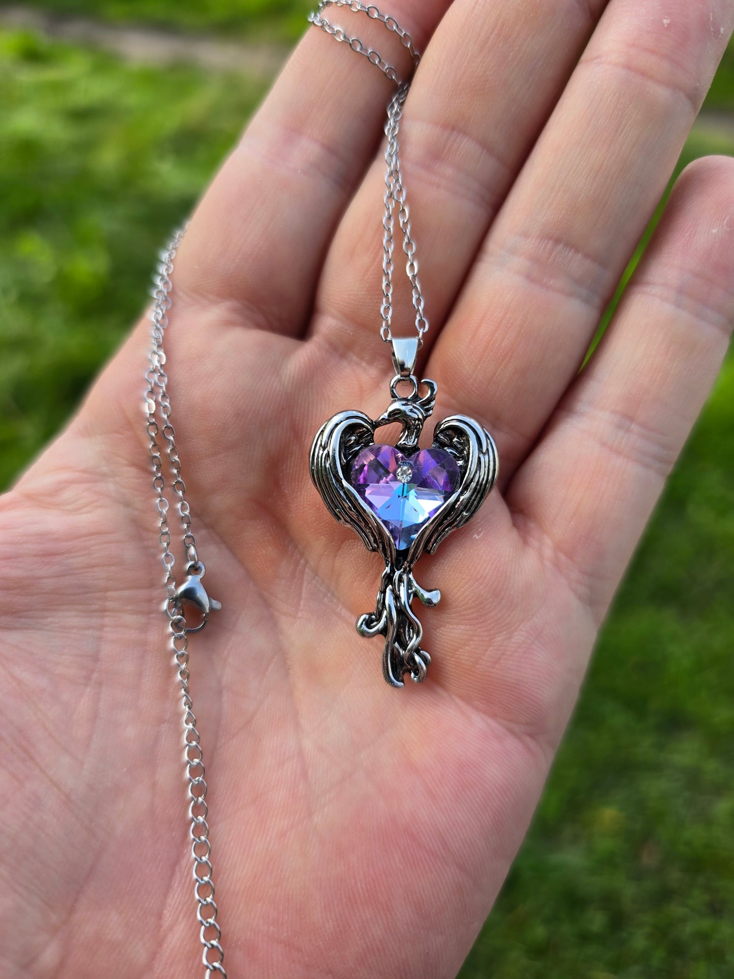 Phoenix Necklace with Zircon Heart - Symbol of Rebirth and Love