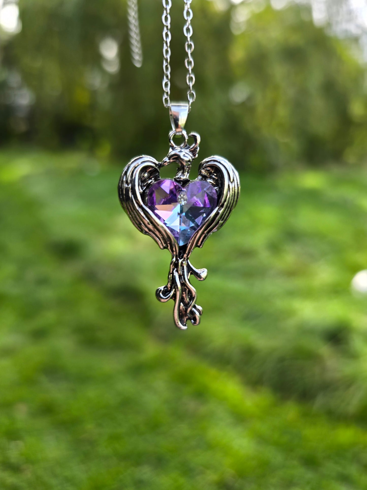 Phoenix Necklace with Zircon Heart - Symbol of Rebirth and Love