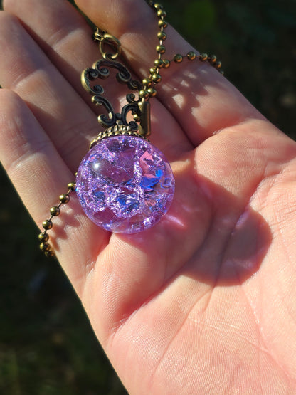 Suncatcher Pendant with Crackled Quartz and Antique Metal Design