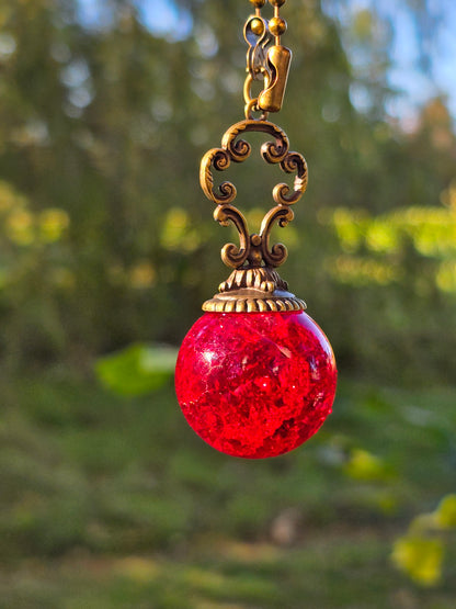 Suncatcher Pendant with Crackled Quartz and Antique Metal Design