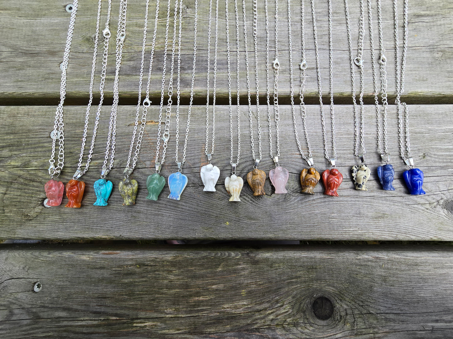 Angel Necklaces in Various Crystals and Stones