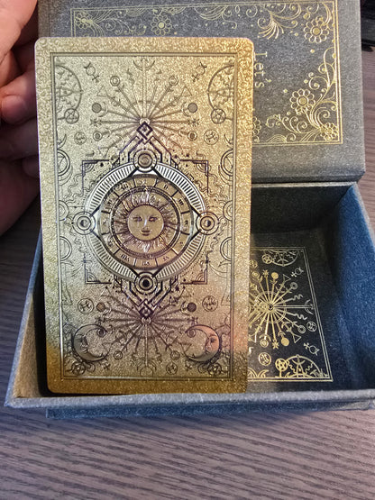 Elegant Tarot cards with golden foil in a beautiful box