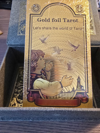 Elegant Tarot cards with golden foil in a beautiful box