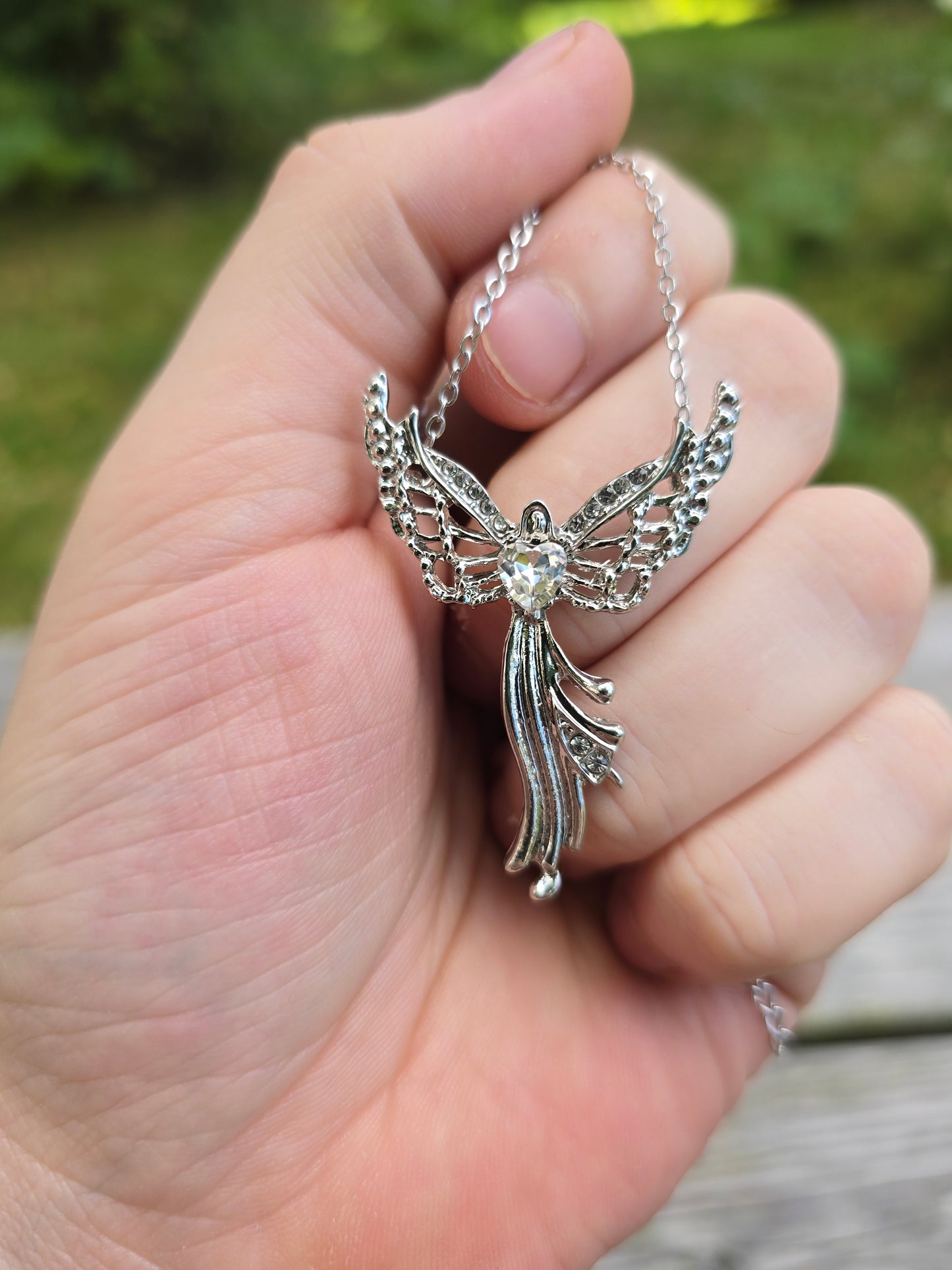 Angel necklace with rhinestones