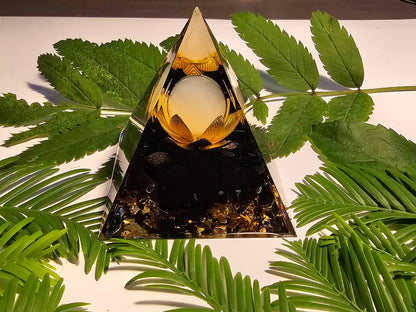 Misty Crystal Ball Lotus Flower Orgonite Pyramid