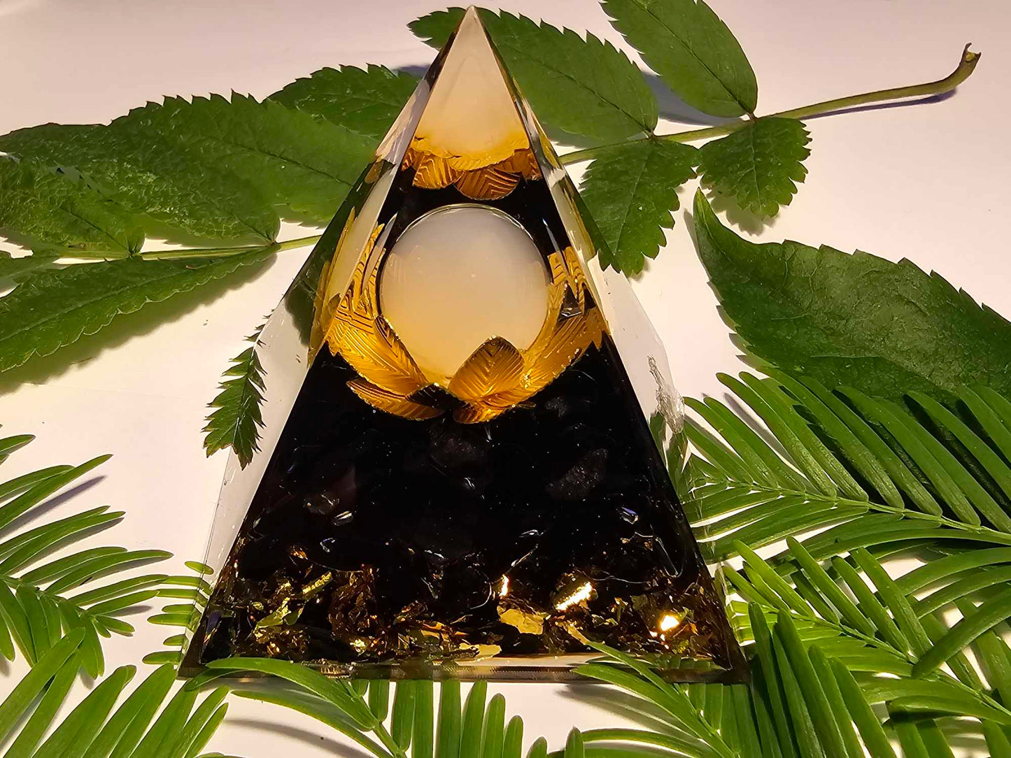 Misty Crystal Ball Lotus Flower Orgonite Pyramid