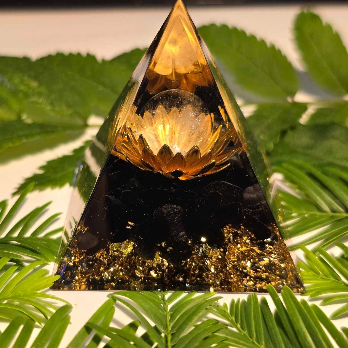 Obsidian Flower of Life Orgonite Pyramid