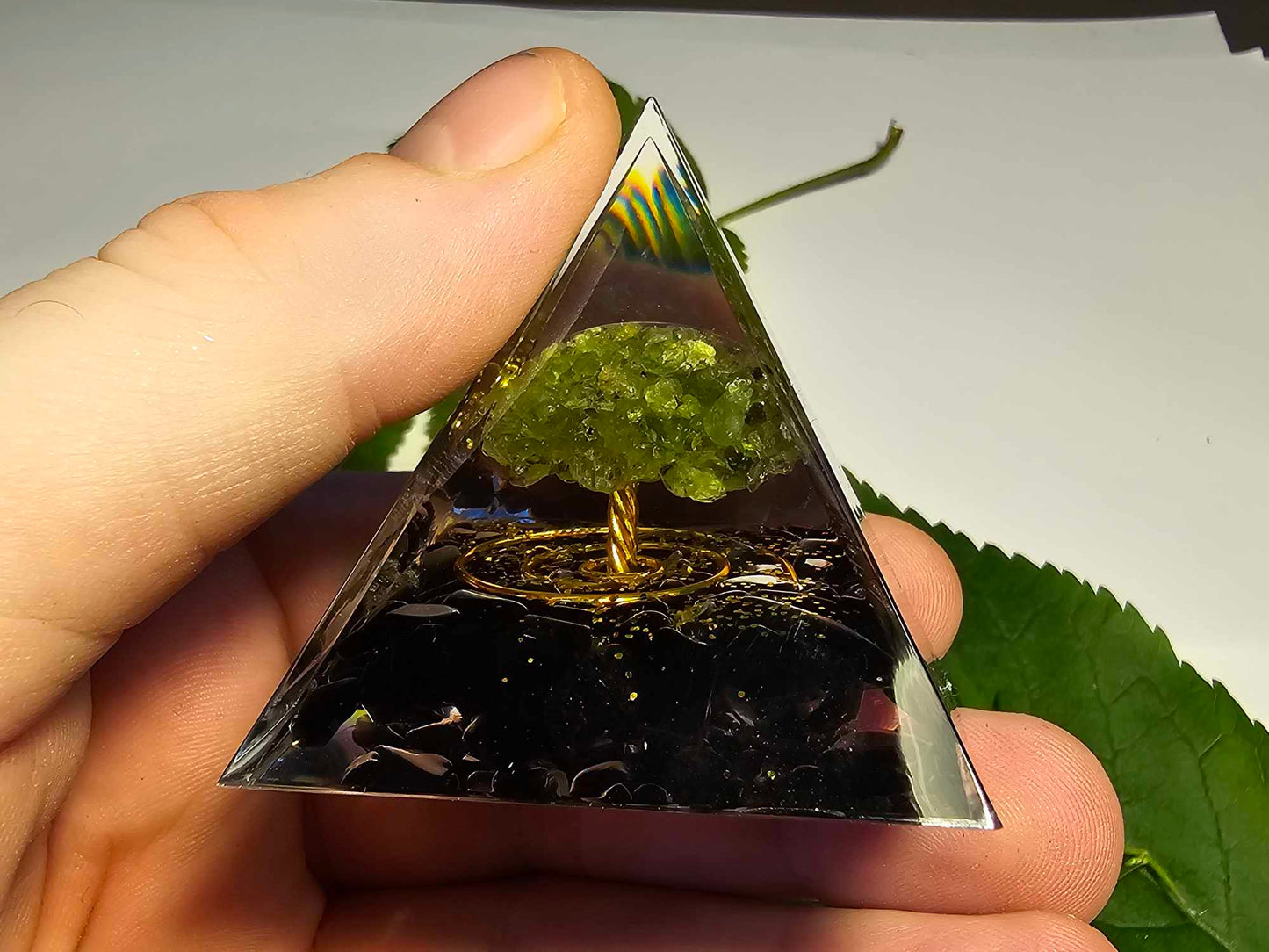 Peridot Wood Orgonite Pyramid